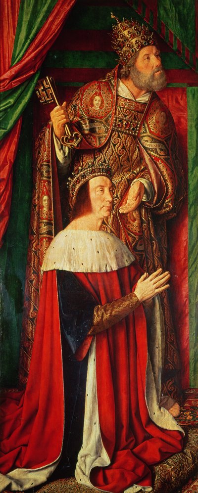 Peter II de Beaujeu of Bourbon with St. Peter, left wing of the Bourbon Altarpiece by Master of Moulins